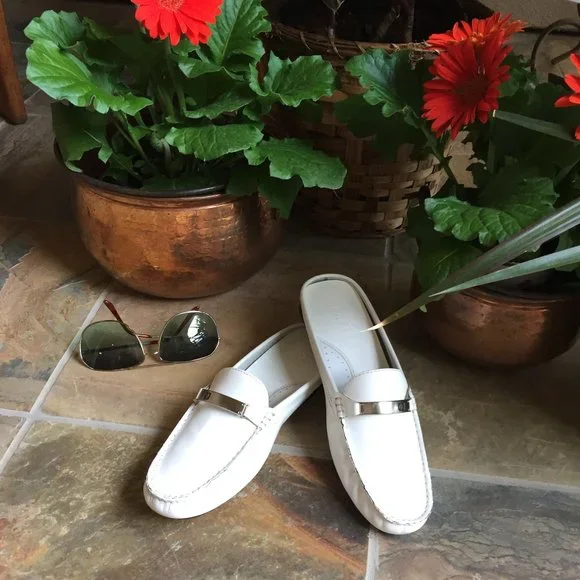 Ralph Lauren White Leather Mindy Mule/Slide - Picture 3 of 16